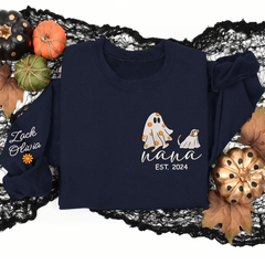 Lofaris Embroidered Comfort Ghost Dog Halloween Sweatshirt