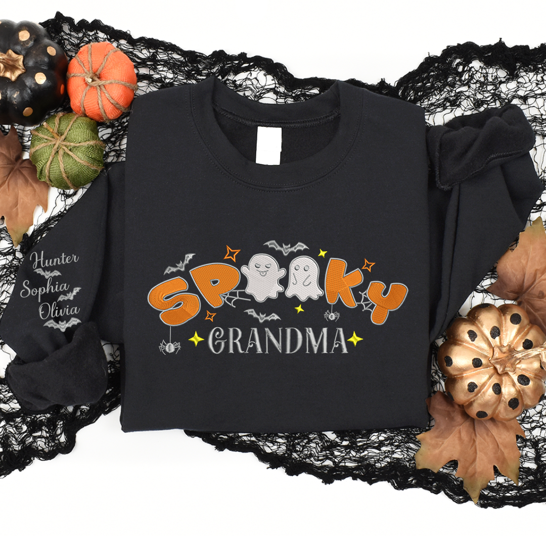 Lofaris Embroidered Cute Spooky Grandma Custom Sweatshirt