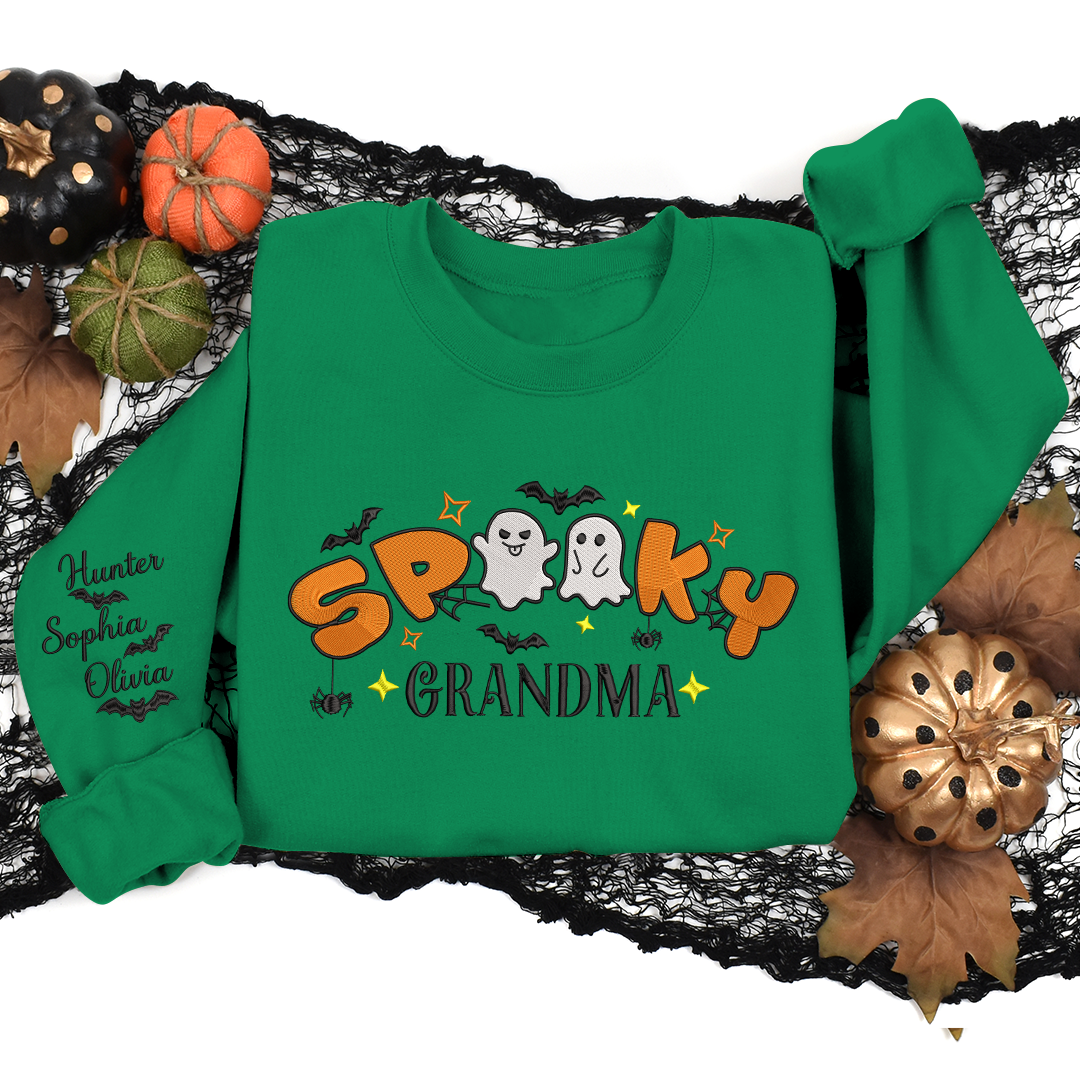 Lofaris Embroidered Cute Spooky Grandma Custom Sweatshirt