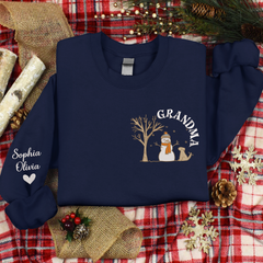 Lofaris Custom Embroidered Snowman Grandma Gift Sweatshirt