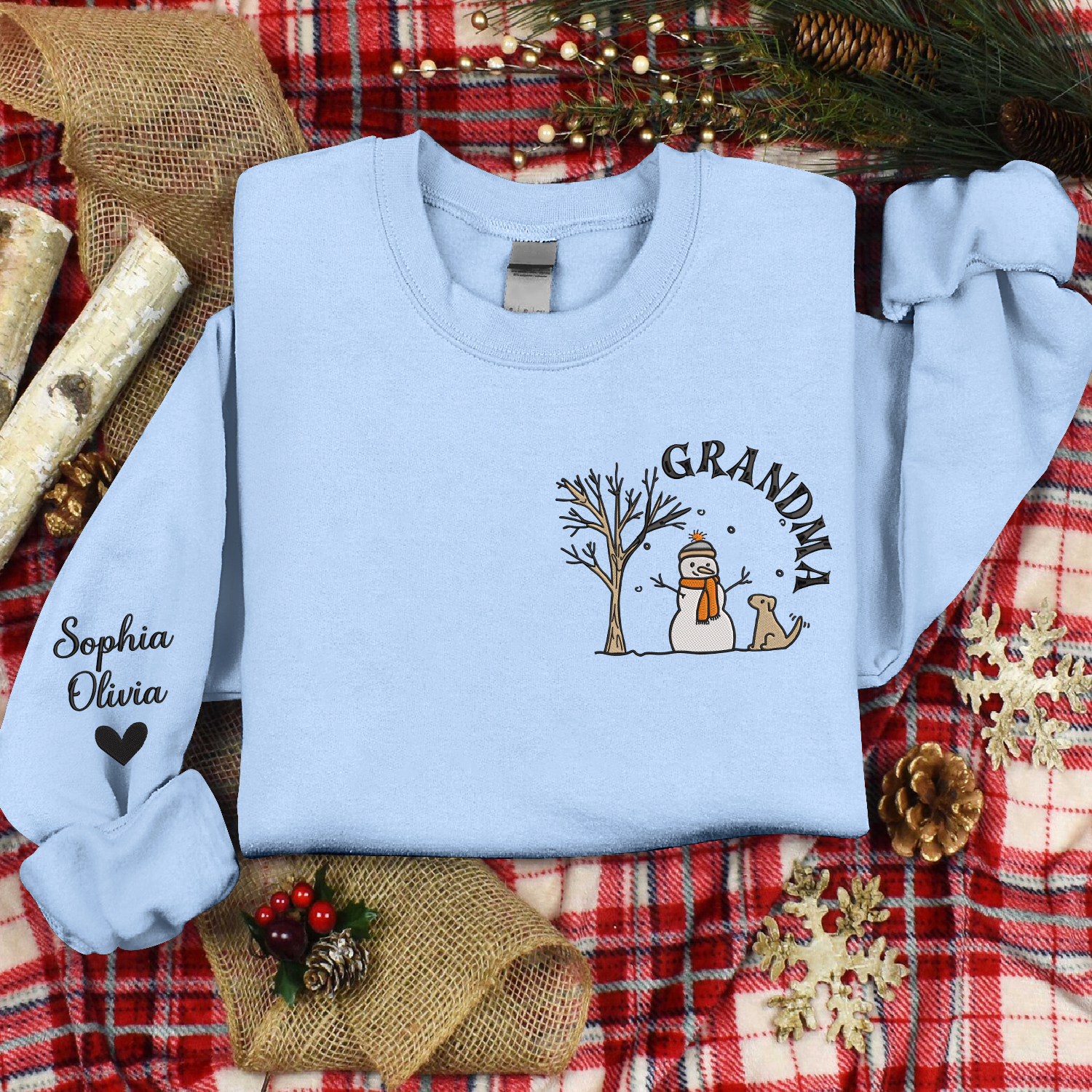 Lofaris Custom Embroidered Snowman Grandma Gift Sweatshirt