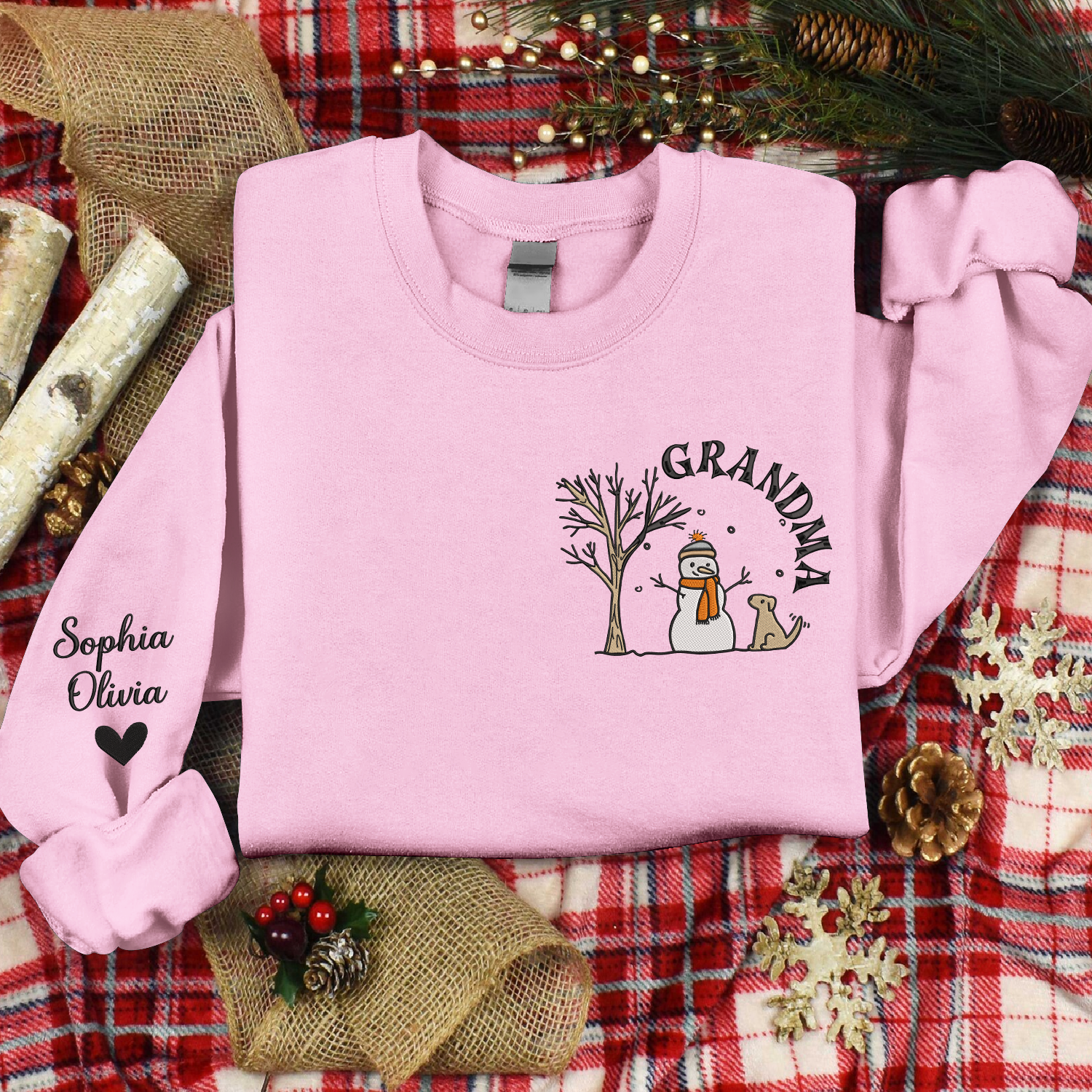 Lofaris Custom Embroidered Snowman Grandma Gift Sweatshirt