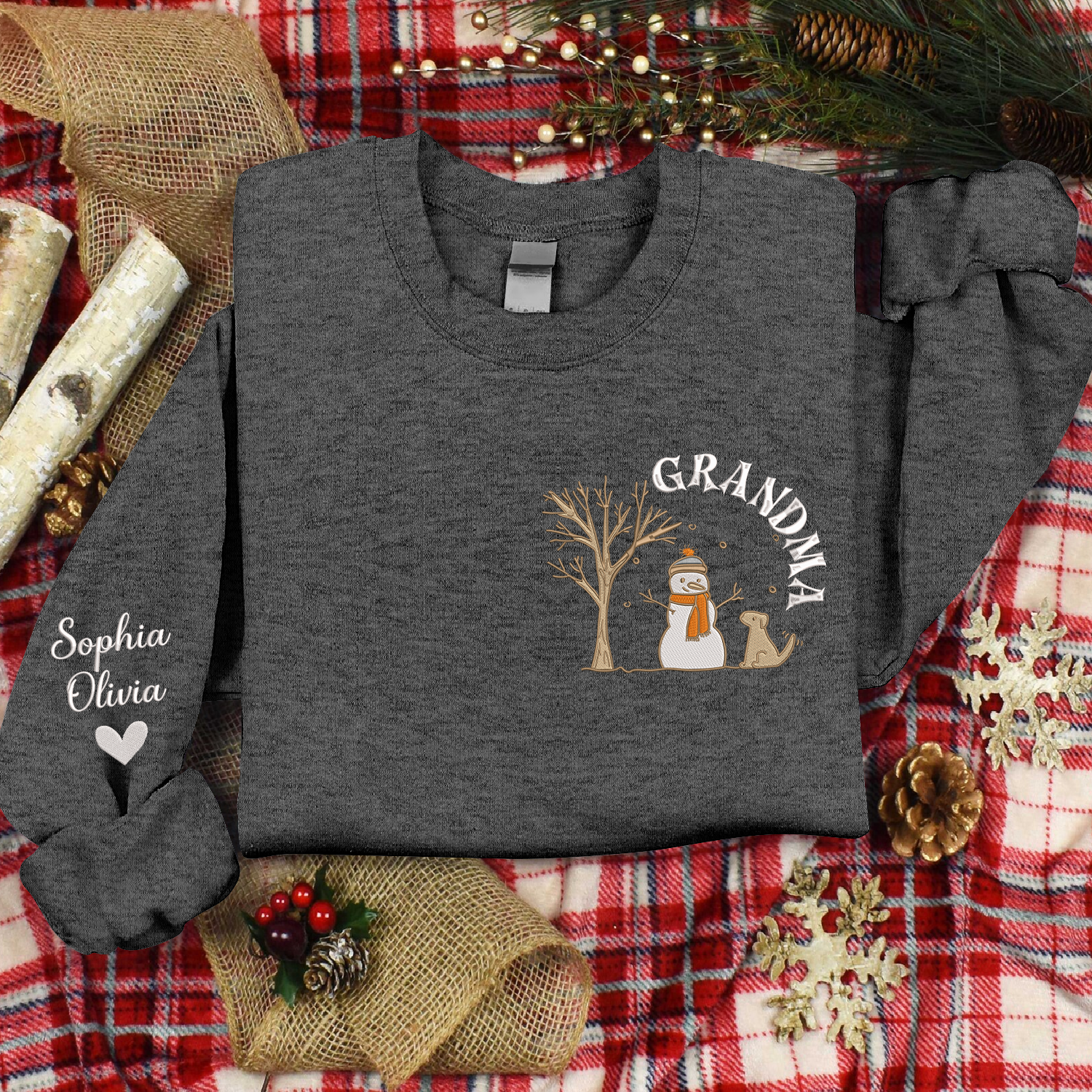 Lofaris Custom Embroidered Snowman Grandma Gift Sweatshirt