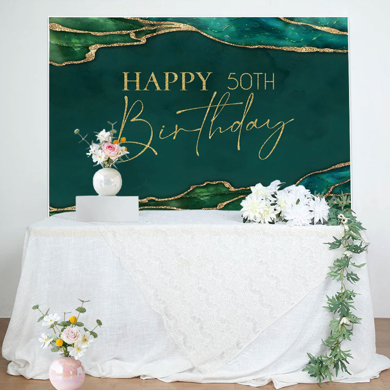 Lofaris Emerald Green Gold Happy 50th Birthday Backdrop