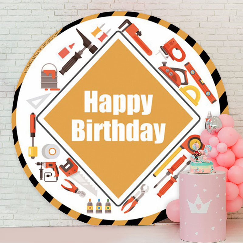 Lofaris Engineering Tool Yellow Round Happy Birthday Backdrop