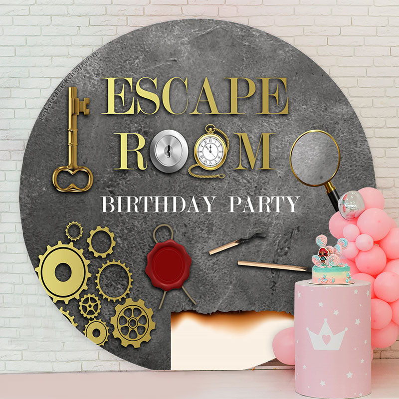Lofaris Escape Room Gold Grey Birthday Party Round Backdrop