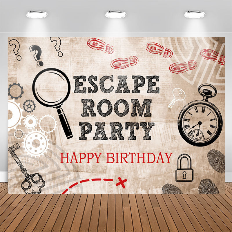 Lofaris Escape Room Party Magnifier Happy Birthday Backdrop