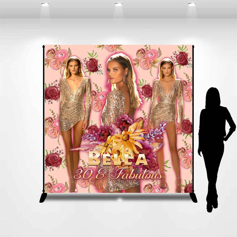 Lofaris Fabulous Floral Custom Photo 30th Birthday Backdrop