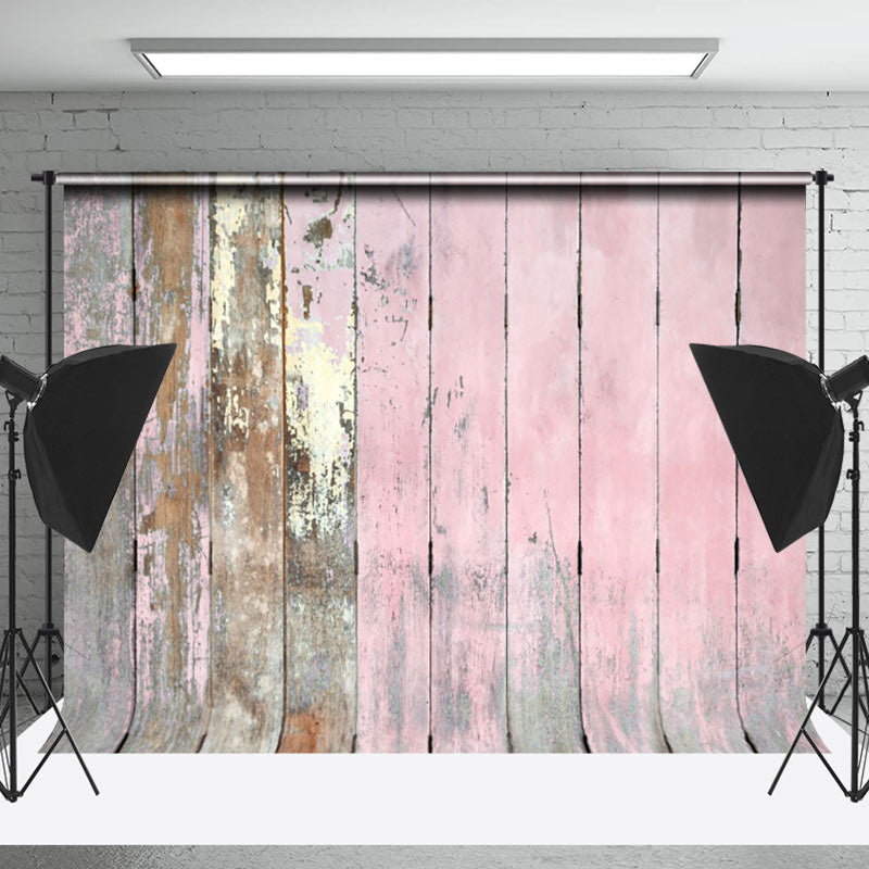 Lofaris Faded Pink Vintage Wooden Texture Wall Photo Backdrop