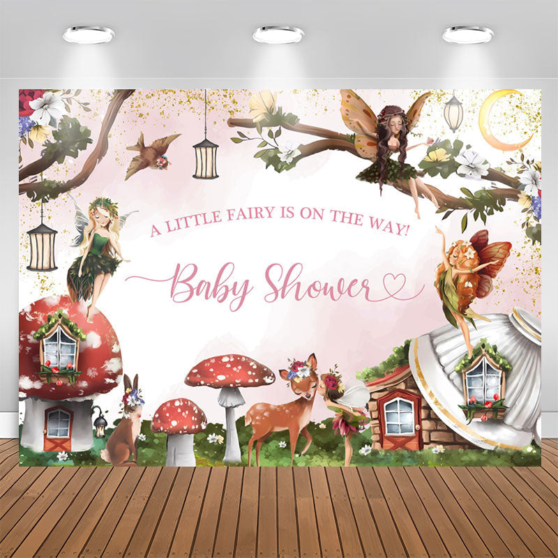 Lofaris Fairy Mushroom House Girls Baby Shower Backdrop