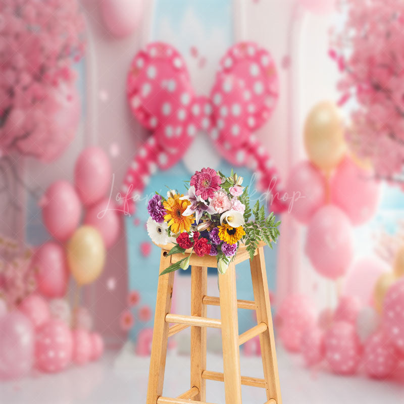 Lofaris Fairy Tale Pink Bow Tie Balloons Cake Smash Backdrop