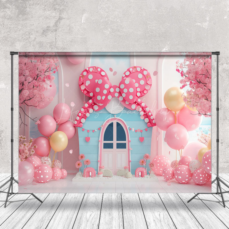 Lofaris Fairy Tale Pink Bow Tie Balloons Cake Smash Backdrop