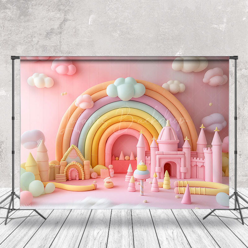 Lofaris Fairy Tale Rainbow Castle Cloud Cake Smash Backdrop