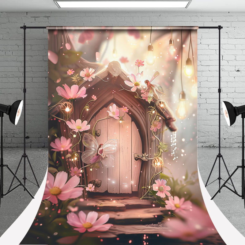 Lofaris Fairytale Forest Wooden House Flower Sweep Backdrop