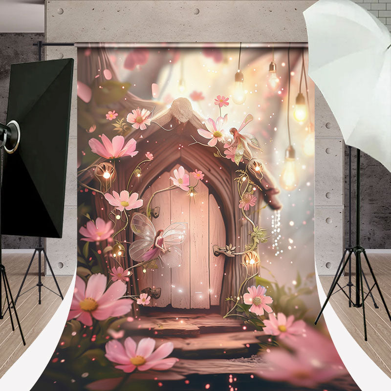 Lofaris Fairytale Forest Wooden House Flower Sweep Backdrop