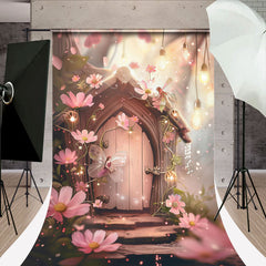Lofaris Fairytale Forest Wooden House Flower Sweep Backdrop