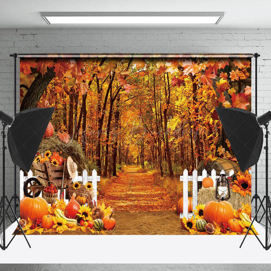 Lofaris Fall Forest Fence Pumpkin Autumn Photo Backdrop