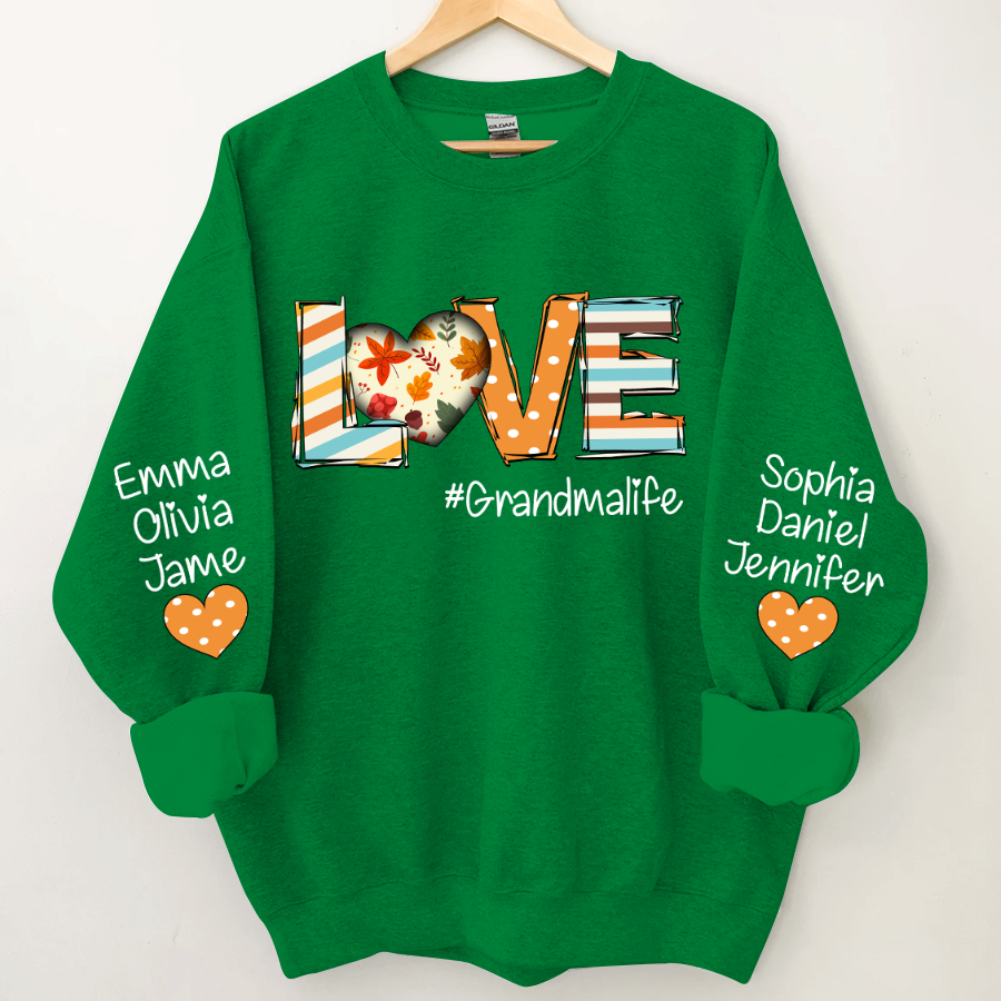 Lofaris Fall Love Grandma Life Kids Custom Name Sweatshirt