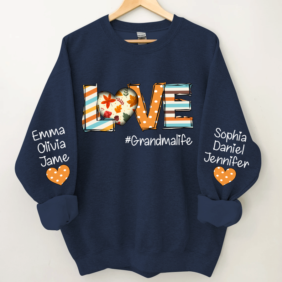 Lofaris Fall Love Grandma Life Kids Custom Name Sweatshirt