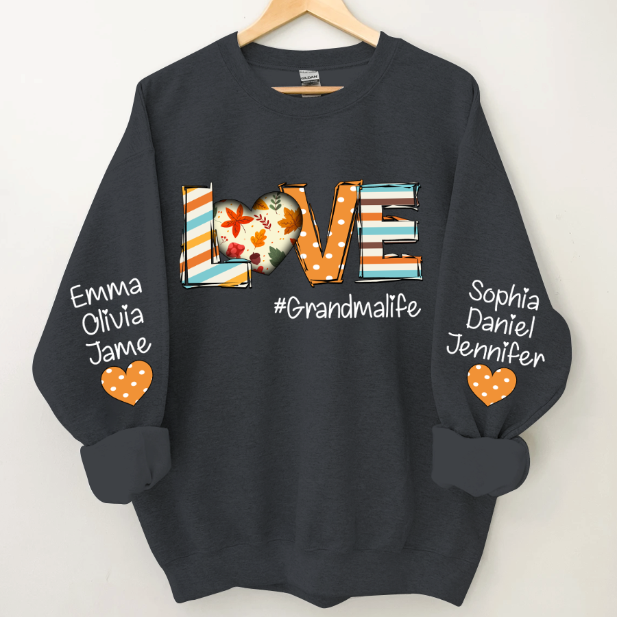 Lofaris Fall Love Grandma Life Kids Custom Name Sweatshirt