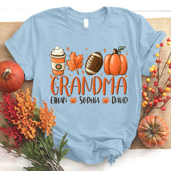 Lofaris Fall Maple Pumpkin Rugby Grandma And Kids T - Shirt