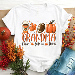 Lofaris Fall Maple Pumpkin Rugby Grandma And Kids T - Shirt