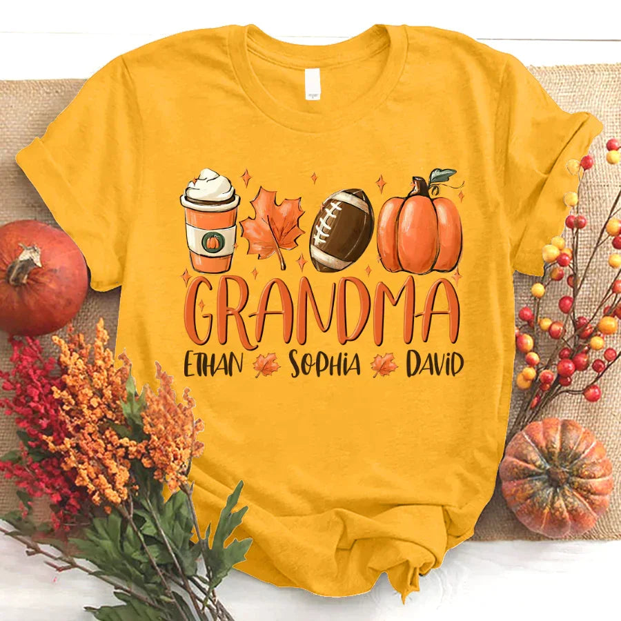 Lofaris Fall Maple Pumpkin Rugby Grandma And Kids T - Shirt