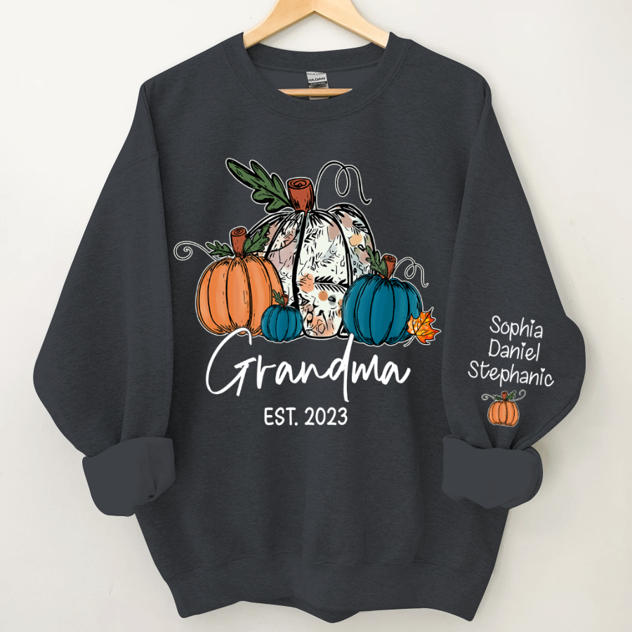 Lofaris Fall Pumpkin Grandma Est Year Customized Sweatshirt