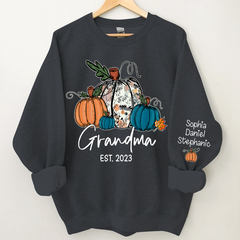 Lofaris Fall Pumpkin Grandma Est Year Customized Sweatshirt