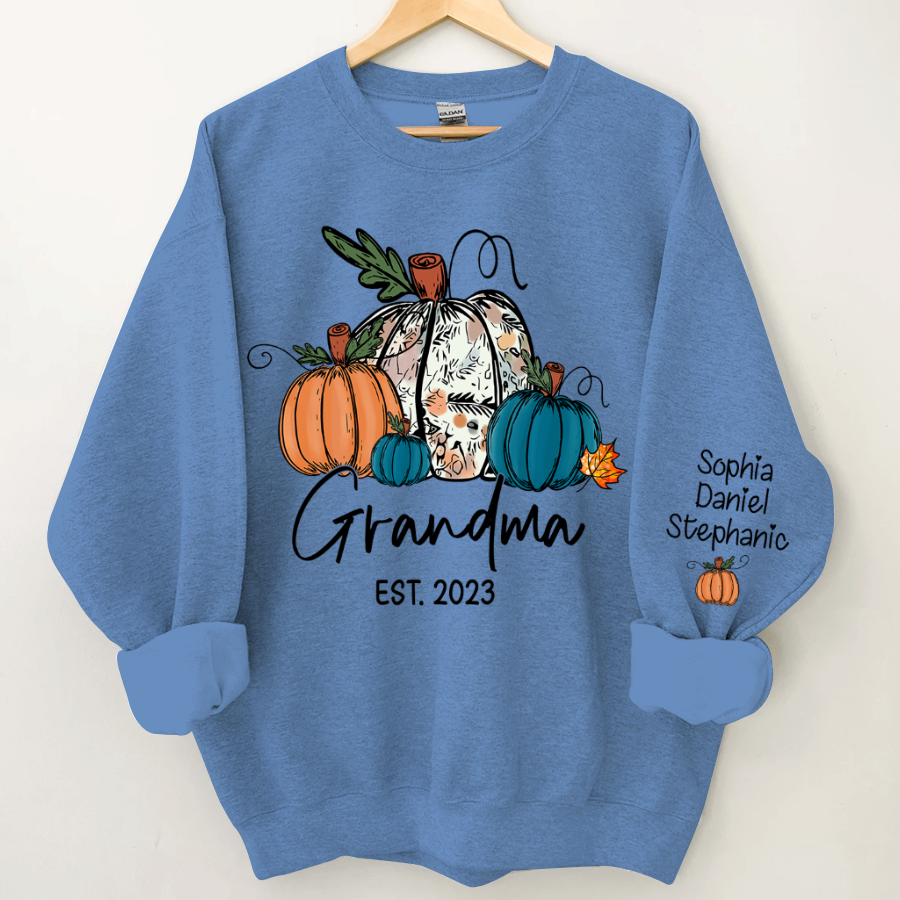Lofaris Fall Pumpkin Grandma Est Year Customized Sweatshirt