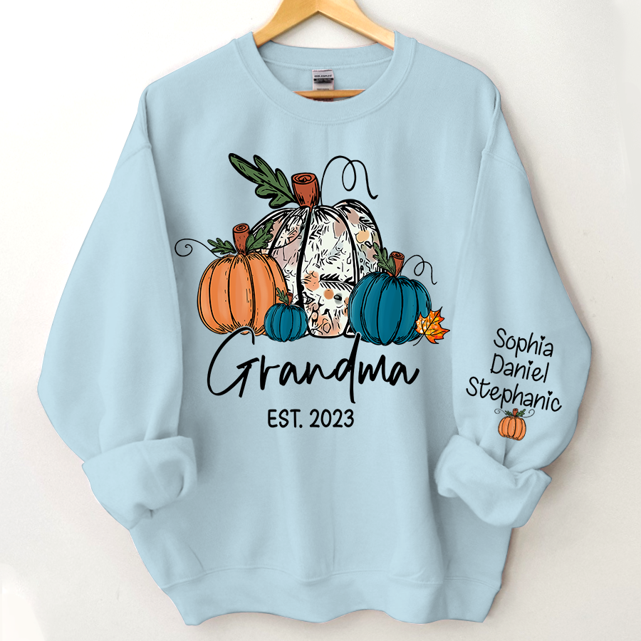 Lofaris Fall Pumpkin Grandma Est Year Customized Sweatshirt