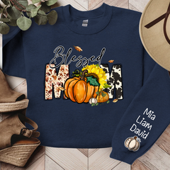 Lofaris Fall Pumpkin Sunflower Blessed Mom Custom Sweatshirt