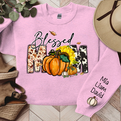 Lofaris Fall Pumpkin Sunflower Blessed Mom Custom Sweatshirt