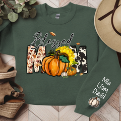 Lofaris Fall Pumpkin Sunflower Blessed Mom Custom Sweatshirt
