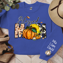 Lofaris Fall Pumpkin Sunflower Blessed Mom Custom Sweatshirt