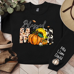 Lofaris Fall Pumpkin Sunflower Blessed Mom Custom Sweatshirt