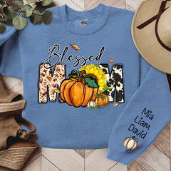 Lofaris Fall Pumpkin Sunflower Blessed Mom Custom Sweatshirt