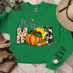Lofaris Fall Pumpkin Sunflower Blessed Mom Custom Sweatshirt