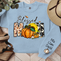 Lofaris Fall Pumpkin Sunflower Blessed Mom Custom Sweatshirt