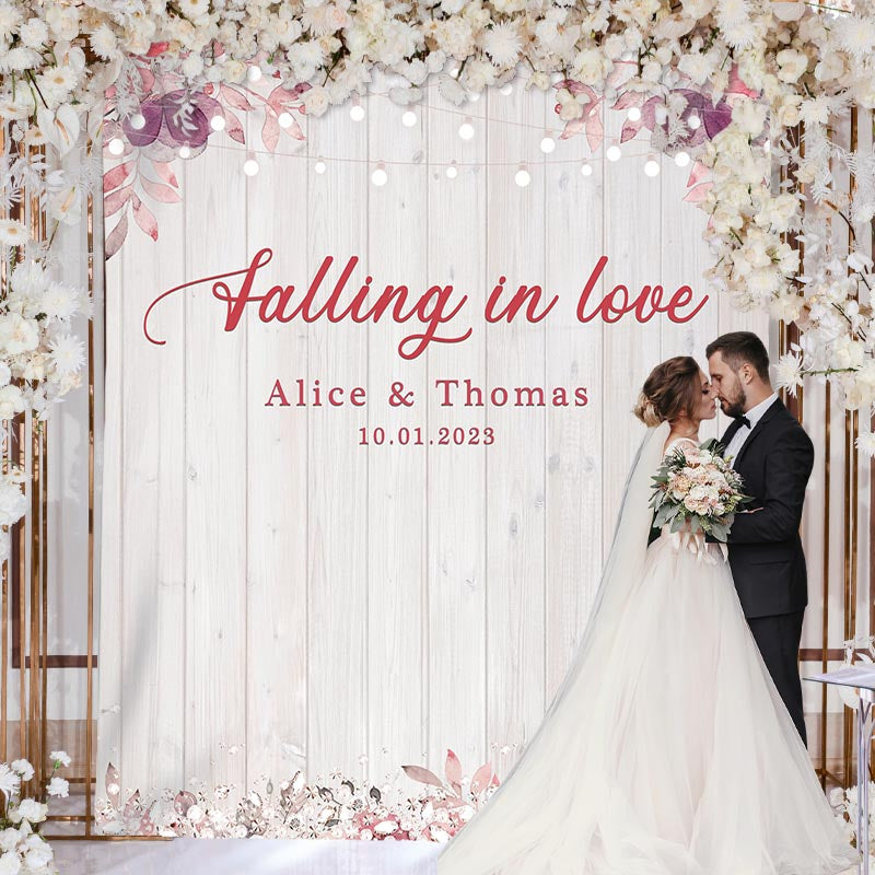 Lofaris Falling in Love Wood Light and Floral Wedding Backdrop