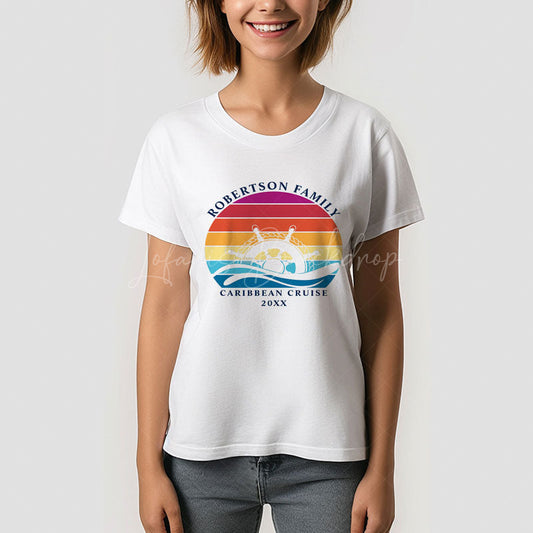 Lofaris Family Cruise Nautical Ship Retro Sunset T-Shirt