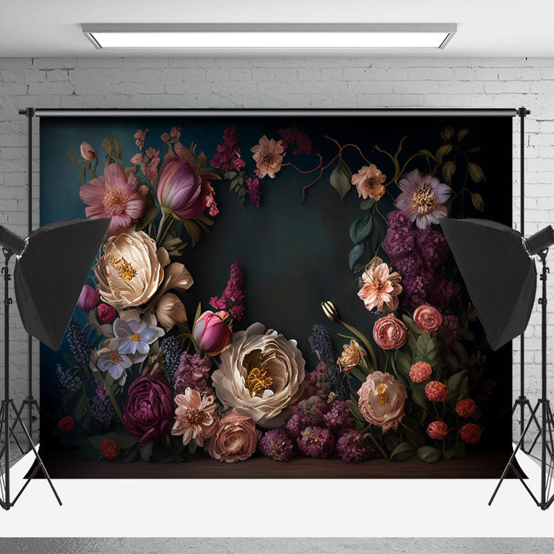 Lofaris Fancy Bouquet Peony Chic Dark Green Photo Backdrop