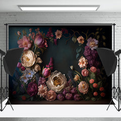 Lofaris Fancy Bouquet Peony Chic Dark Green Photo Backdrop
