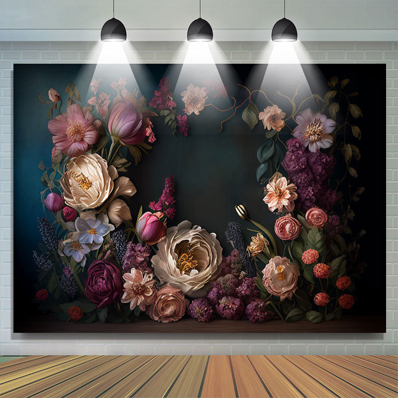 Lofaris Fancy Bouquet Peony Chic Dark Green Photo Backdrop