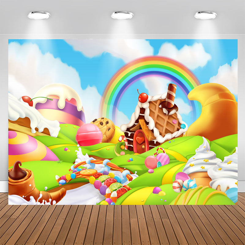 Lofaris Fantasy Candy Land Rainbow Dessert Birthday Backdrop