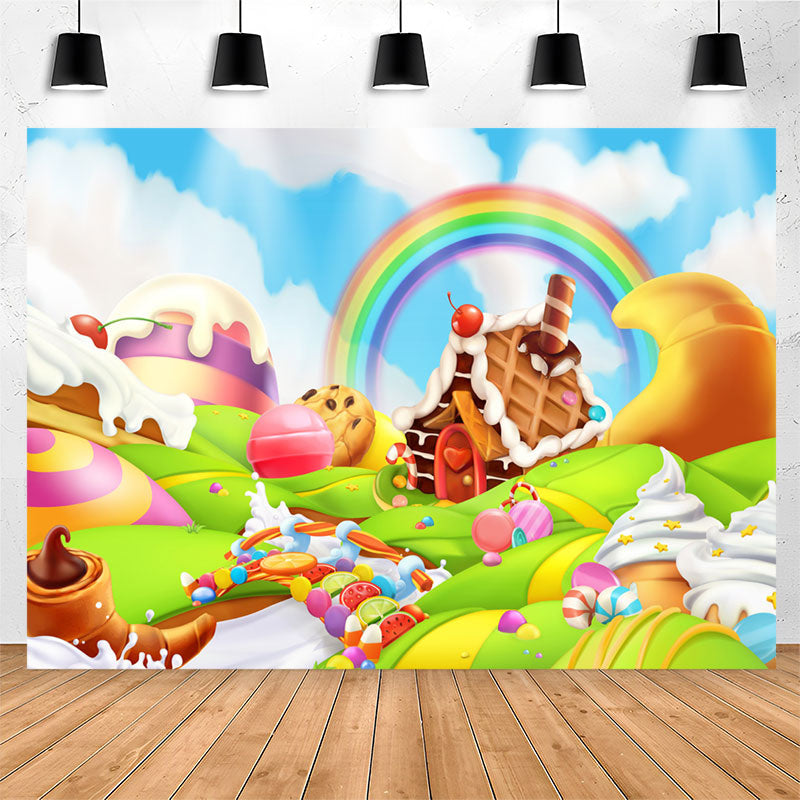 Lofaris Fantasy Candy Land Rainbow Dessert Birthday Backdrop
