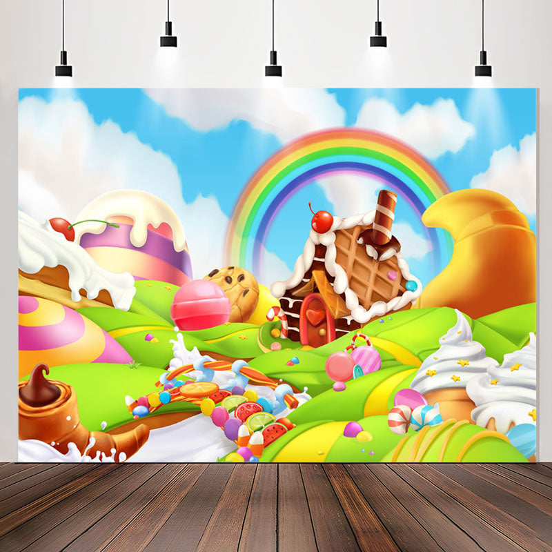 Lofaris Fantasy Candy Land Rainbow Dessert Birthday Backdrop