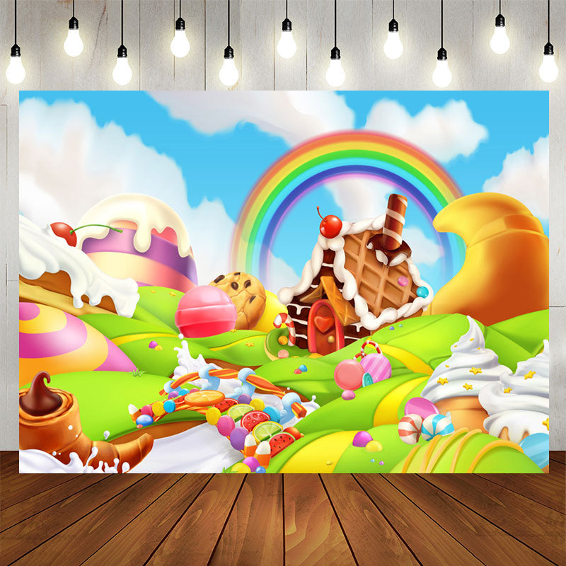 Lofaris Fantasy Candy Land Rainbow Dessert Birthday Backdrop
