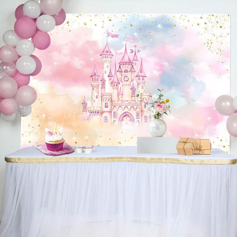Lofaris Fantasy Cloud Glitter Castle Girl Birthday Backdrop