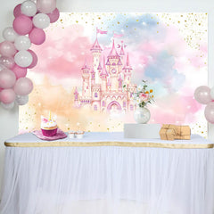 Lofaris Fantasy Cloud Glitter Castle Girl Birthday Backdrop